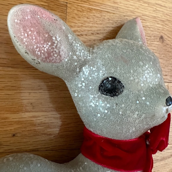 Retro Gray Blue Christmas Deer Glitter Red Bow 10" - Picture 3 of 12